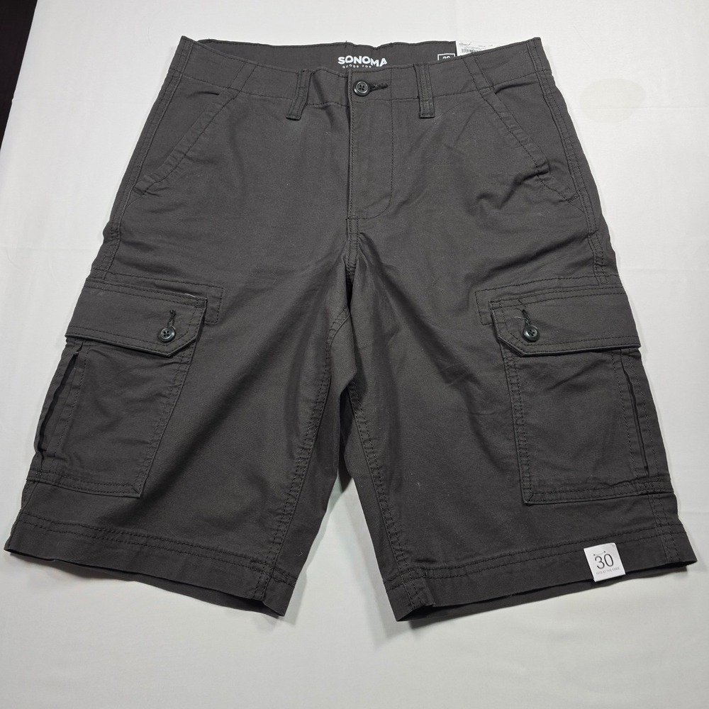 Sonoma Goods Mens Heritage Cargo Shorts Gray 30 Relaxed Fit Stretch NWT